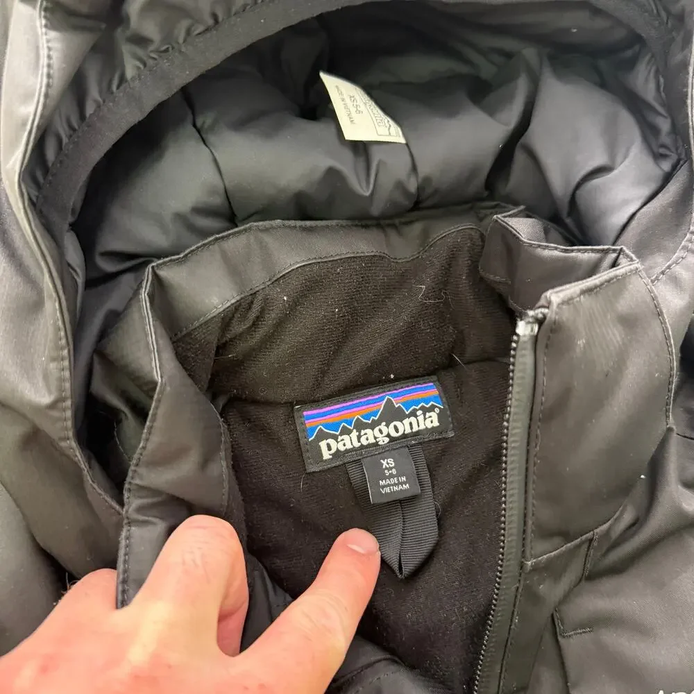 Youth Boys Patagonia Black Snowshot Hooded Insulated Winter Jacket Sz XS (5-6)